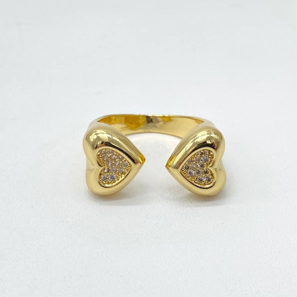 ANILLO DOBLE CORAZON CHAPA DE ORO 18K
