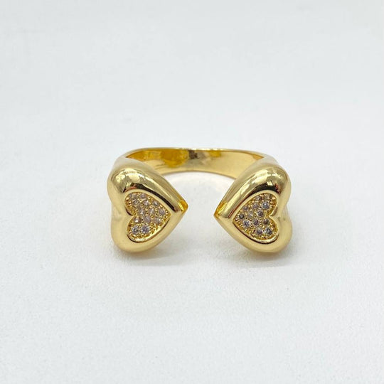 ANILLO DOBLE CORAZON CHAPA DE ORO 18K