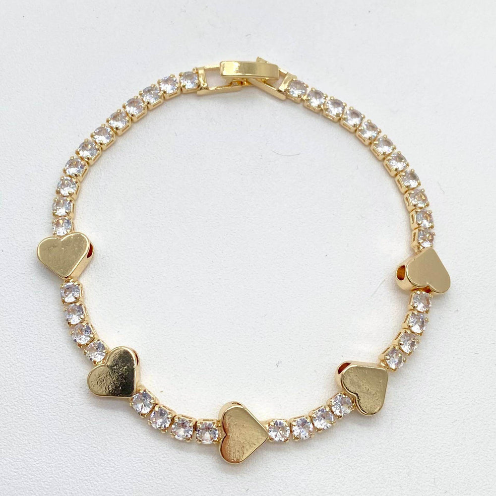 Pulsera tenis corazon– Chapa de Oro 18K | MAEL