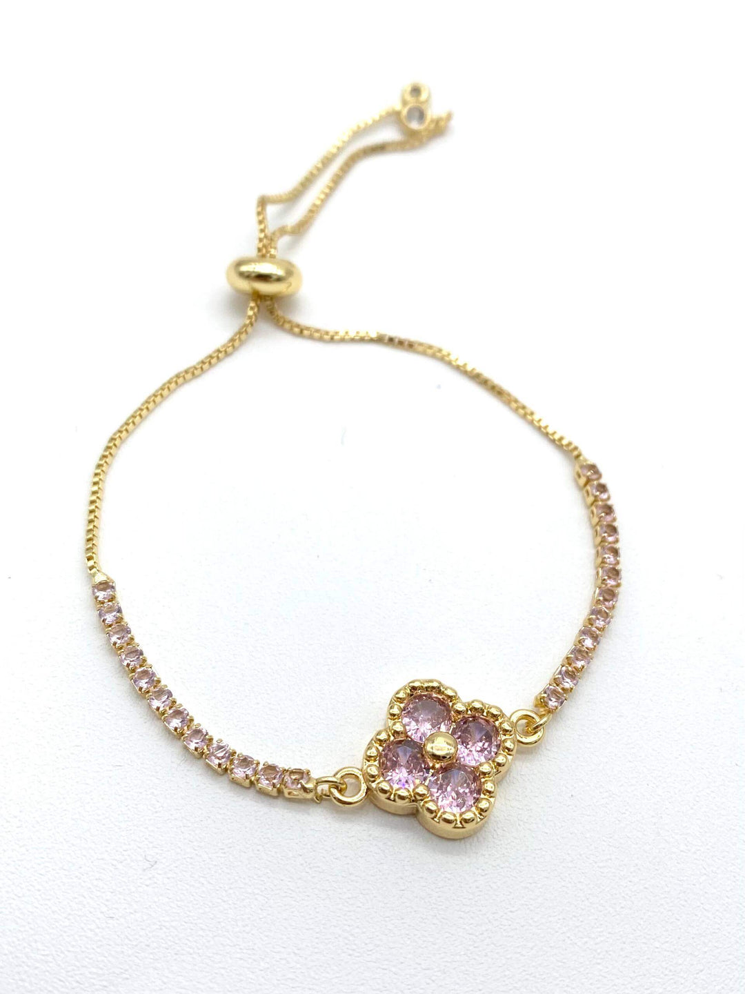 Pulsera flor rosa– Chapa de Oro 18K | MAEL