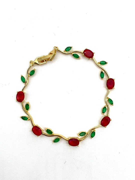 Pulsera flor roja– Chapa de Oro 18K | MAEL